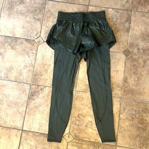 Athleta ranier (winter running) legging with attached short, dark green, size xs